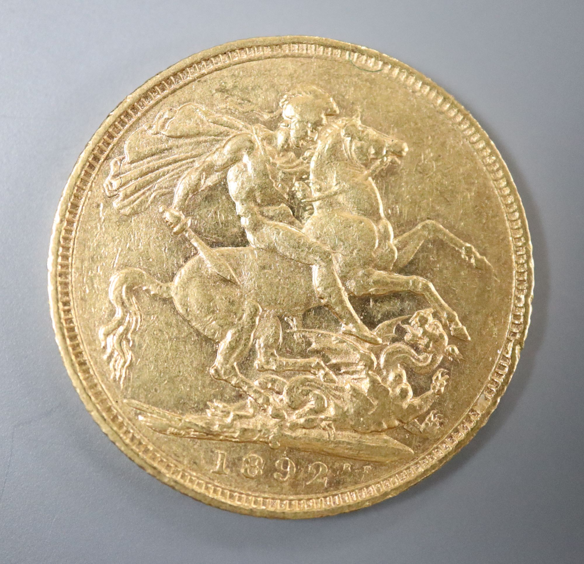 A Victorian 1892 Sydney mint gold sovereign, AVF